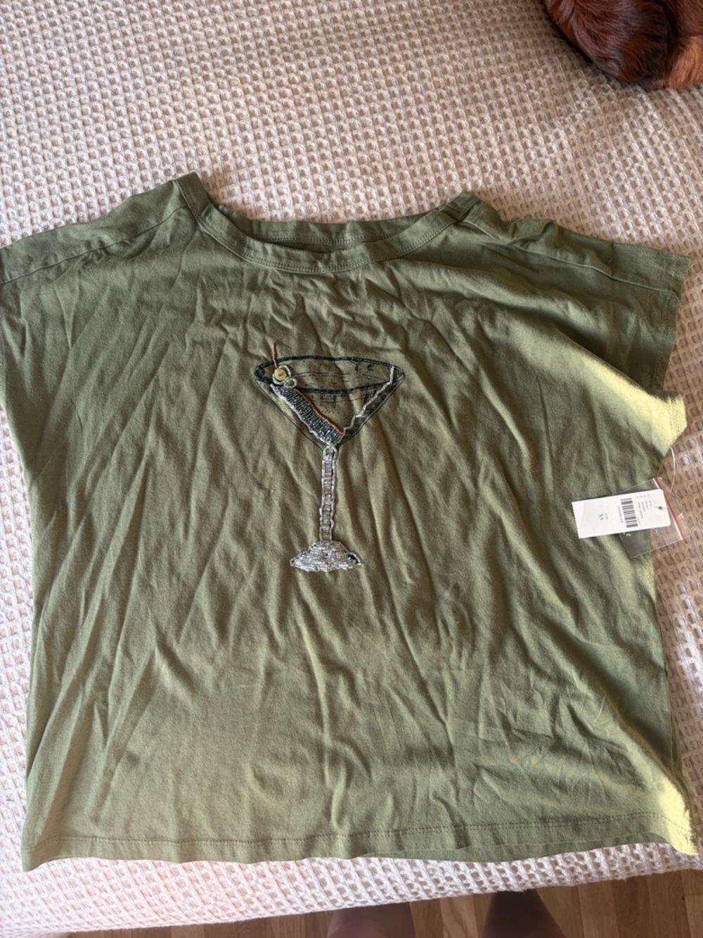 Maeve Olive Green Short Sleeve Tee with Sequin Cocktail Martini